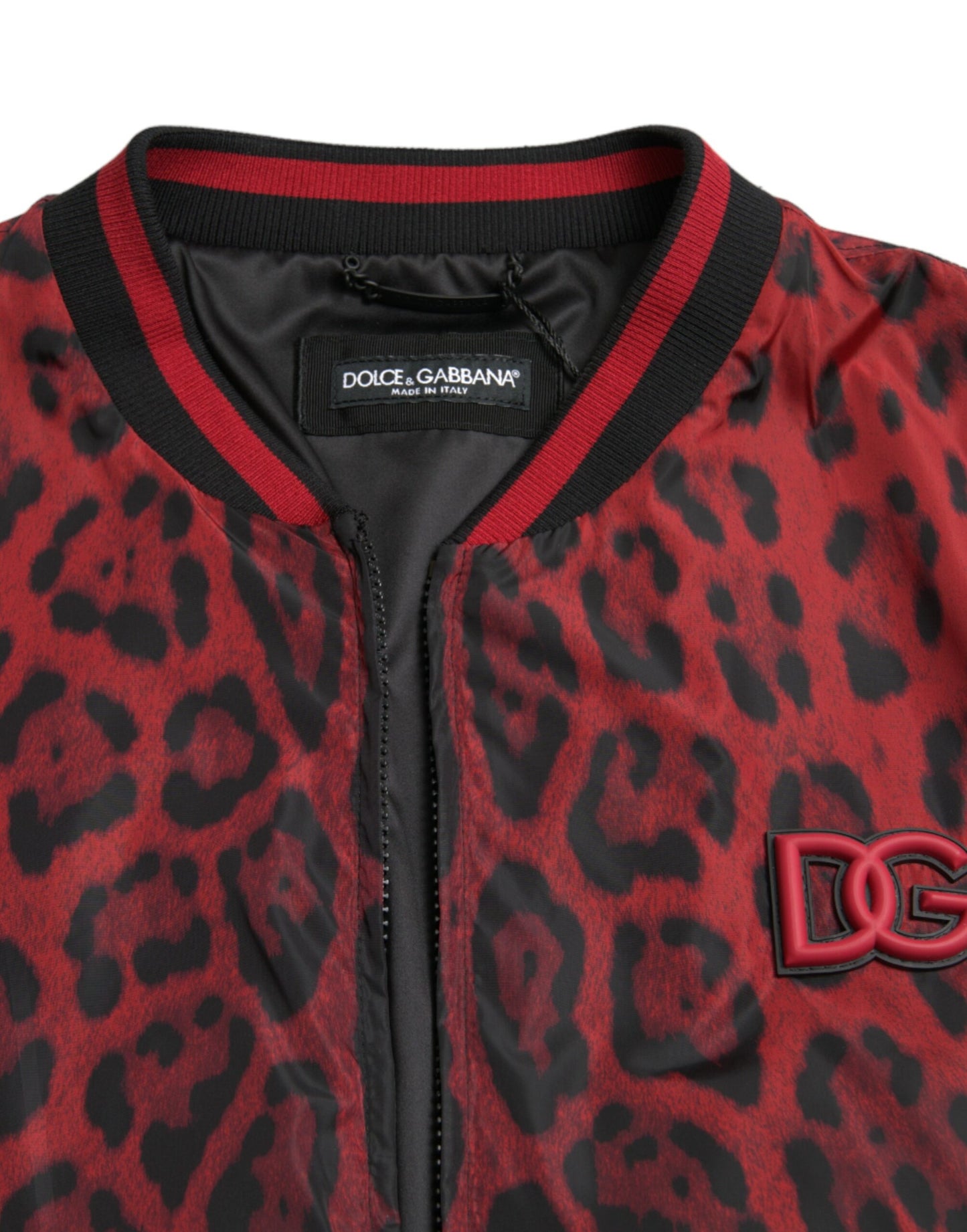 Red Leopard Nylon Bomber Full Zip Jacket