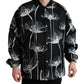 Black Floral Print Wool Button Down Bomber Jacket