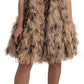 Brown Leopard Feather Chiffon Sleeveless Dress