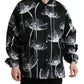 Black Floral Print Wool Button Down Bomber Jacket