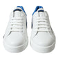 White Blue Leather Low Top Sneakers Shoes