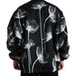 Black Floral Print Wool Button Down Bomber Jacket