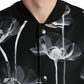 Black Floral Print Wool Button Down Bomber Jacket