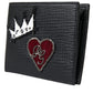 Black Leather Crown Heart Patch Bifold Card Holder Wallet