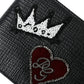 Black Leather Crown Heart Patch Bifold Card Holder Wallet