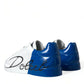 White Blue Leather Low Top Sneakers Shoes