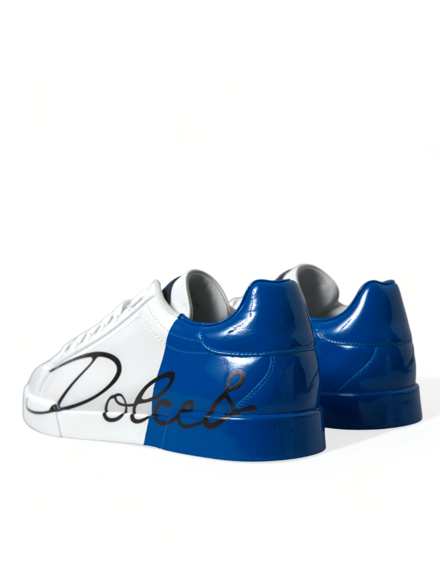 White Blue Leather Low Top Sneakers Shoes