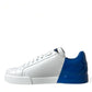 White Blue Leather Low Top Sneakers Shoes