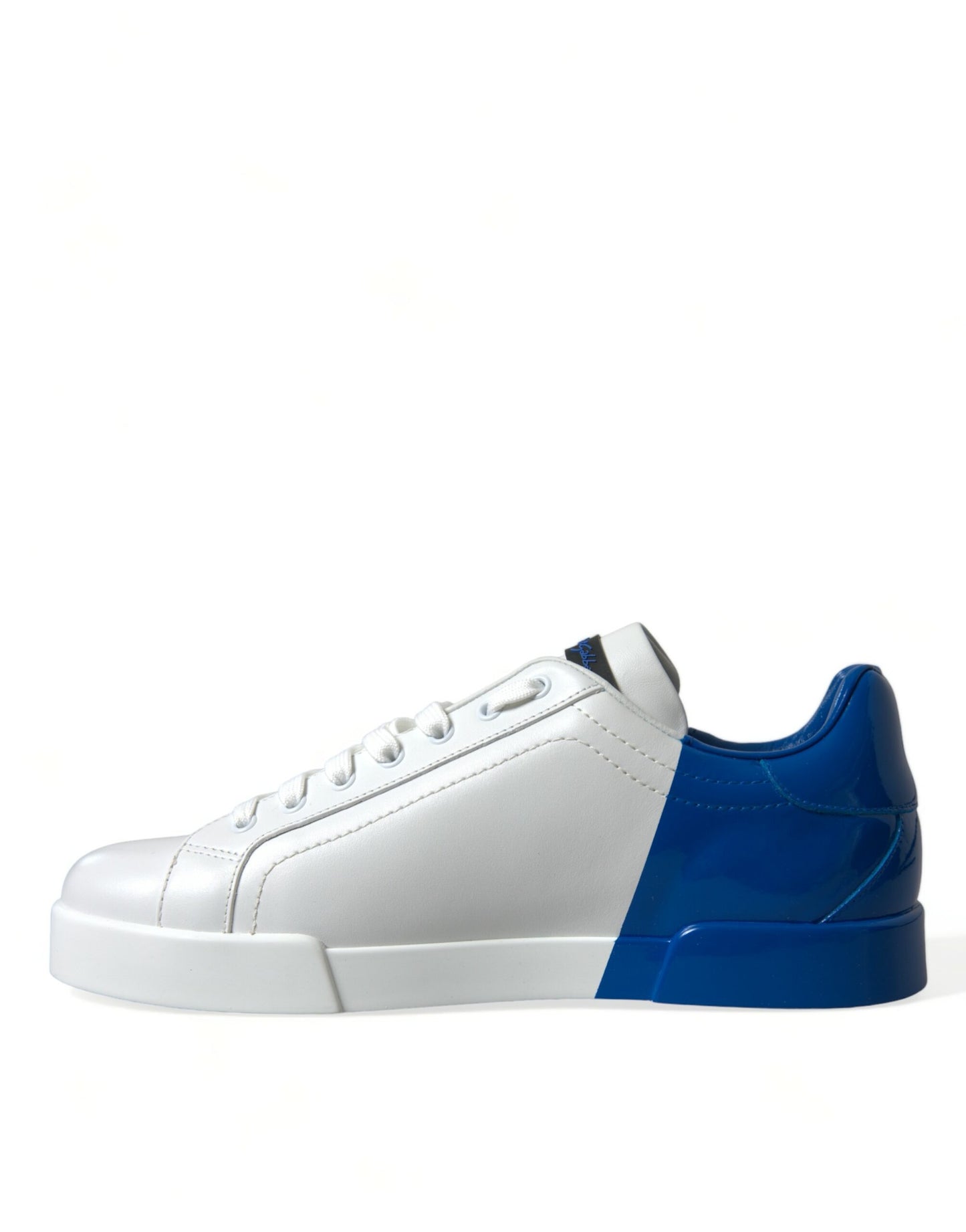 White Blue Leather Low Top Sneakers Shoes