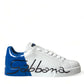 White Blue Leather Low Top Sneakers Shoes