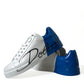 White Blue Leather Low Top Sneakers Shoes