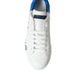 White Blue Leather Low Top Sneakers Shoes