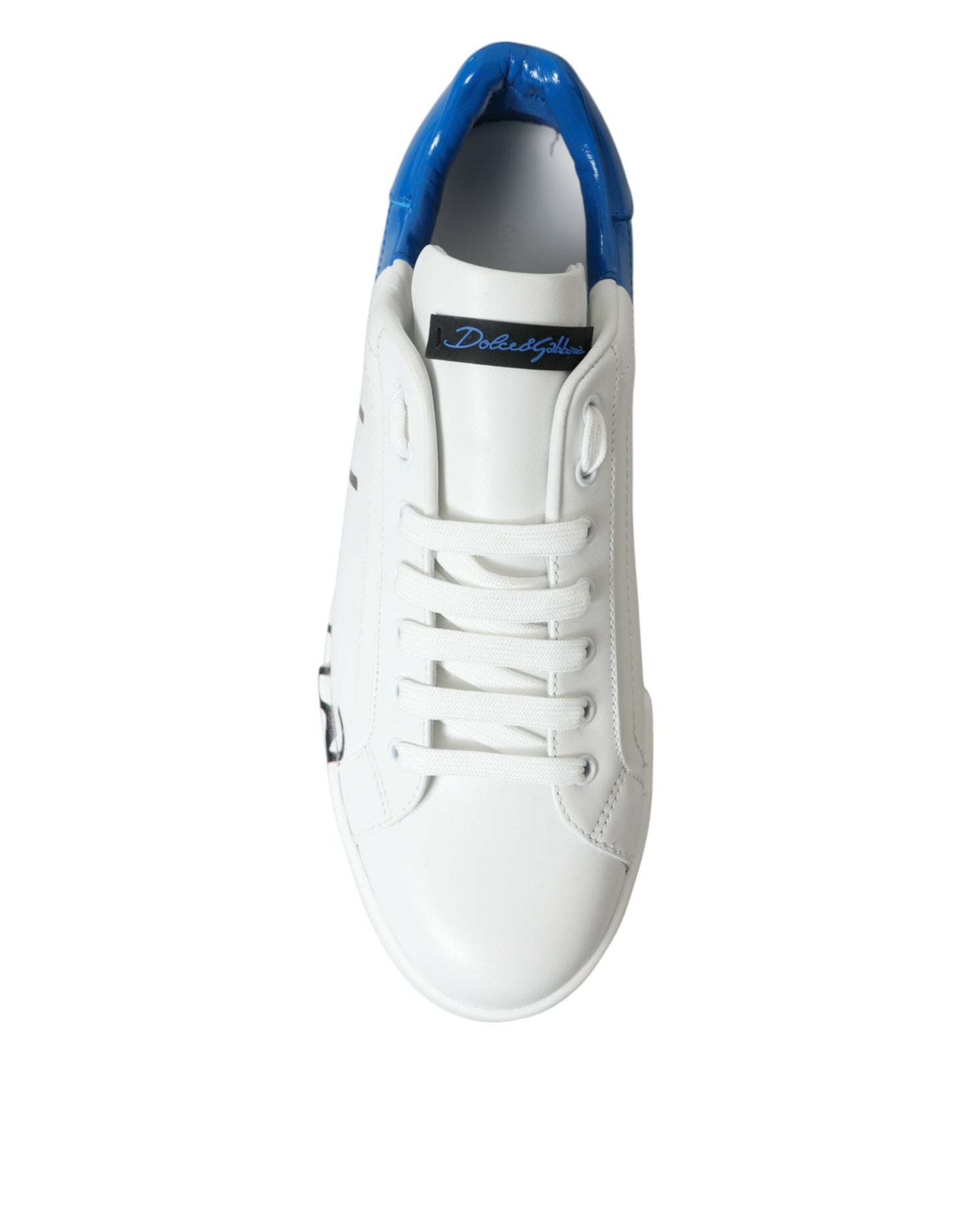 White Blue Leather Low Top Sneakers Shoes