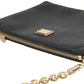 Black Floral Embroidered Leather Chain Clutch Bag