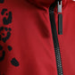 Red Leopard Polyester Bomber Full Zip Jacket