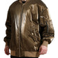 Bronze Nylon Full Zip Men Bomber Jacket