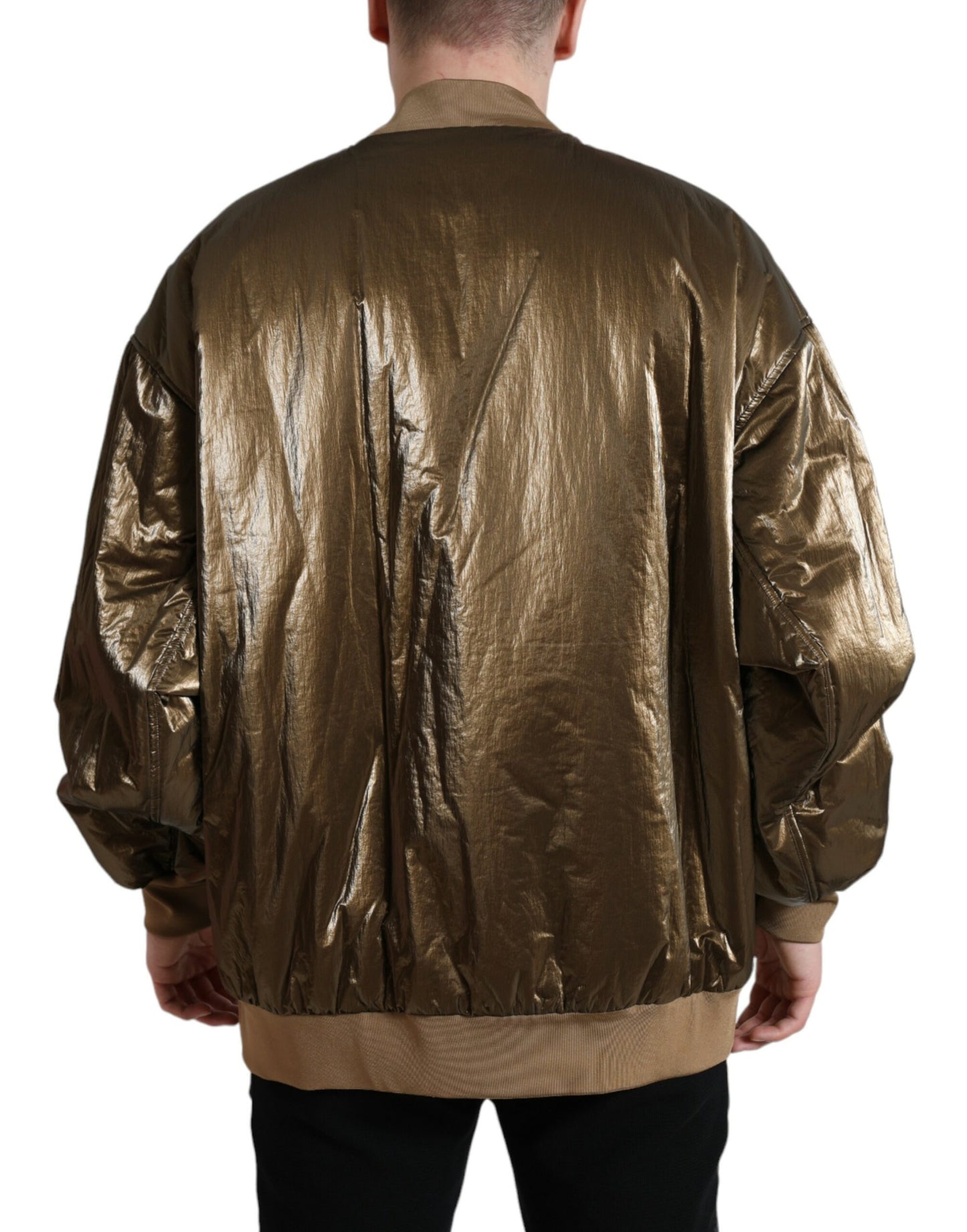 Bronze Nylon Full Zip Men Bomber Jacket