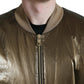 Bronze Nylon Full Zip Men Bomber Jacket