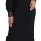 Black Leopard Collared Sheath Midi Dress