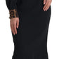Black Leopard Collared Sheath Midi Dress