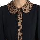 Black Leopard Collared Sheath Midi Dress