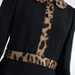 Black Leopard Collared Sheath Midi Dress