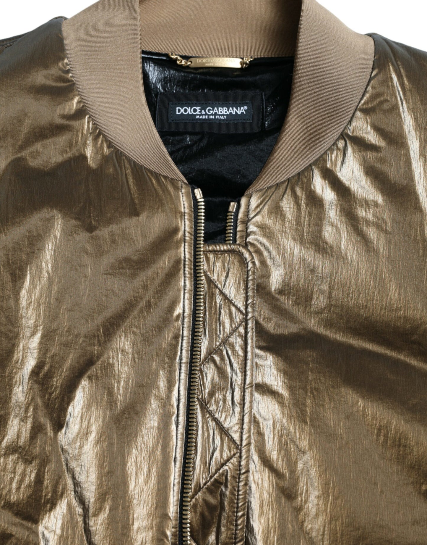 Bronze Nylon Full Zip Men Bomber Jacket