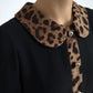 Black Leopard Collared Sheath Midi Dress
