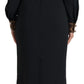 Black Leopard Collared Sheath Midi Dress