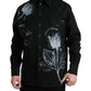 Black Floral Cotton Collared Dress Shirt