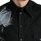 Black Floral Cotton Collared Dress Shirt