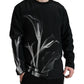 Black Floral Print Crewneck Pullover Sweater