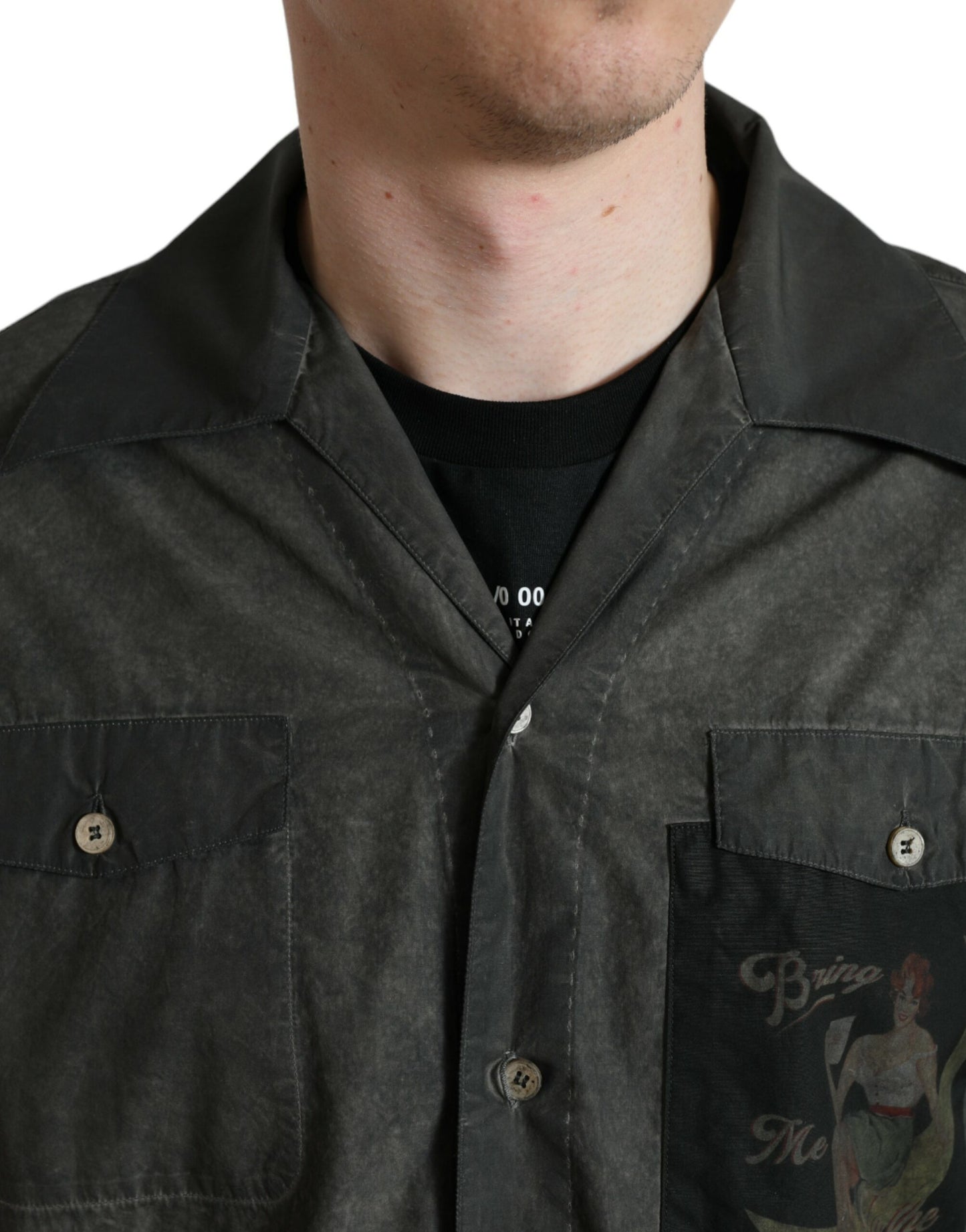 Dark Gray Cotton Collared Long Sleeves Shirt