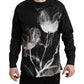 Black Floral Cotton Collared Long Sleeves Men Shirt
