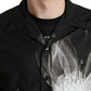 Black Floral Cotton Collared Long Sleeves Men Shirt