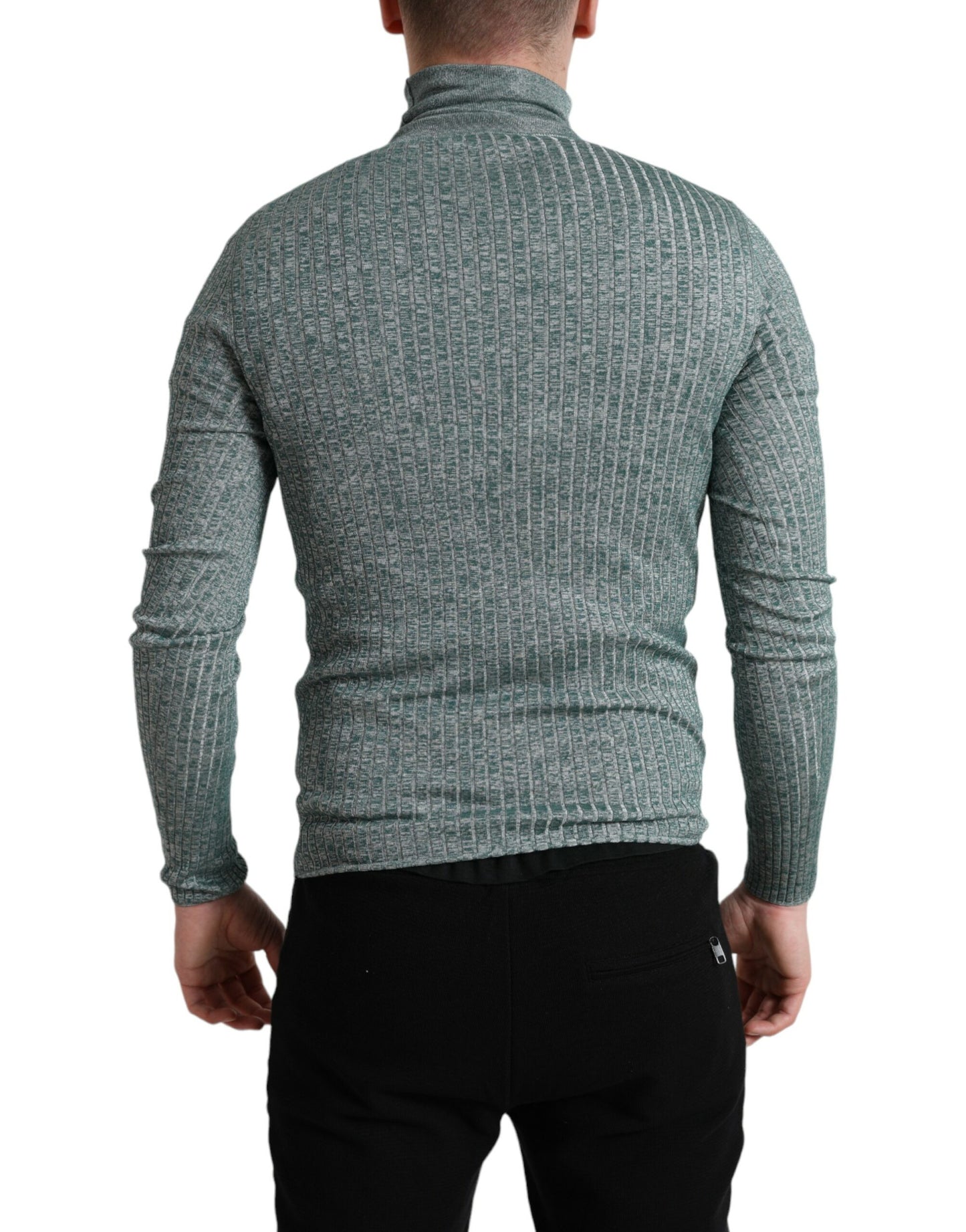 Green Polyester Turtleneck Pullover Sweater