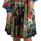 Multicolor Silk A-Line Ascot Collared Dress