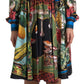 Multicolor Silk A-Line Ascot Collared Dress
