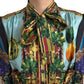 Multicolor Silk A-Line Ascot Collared Dress
