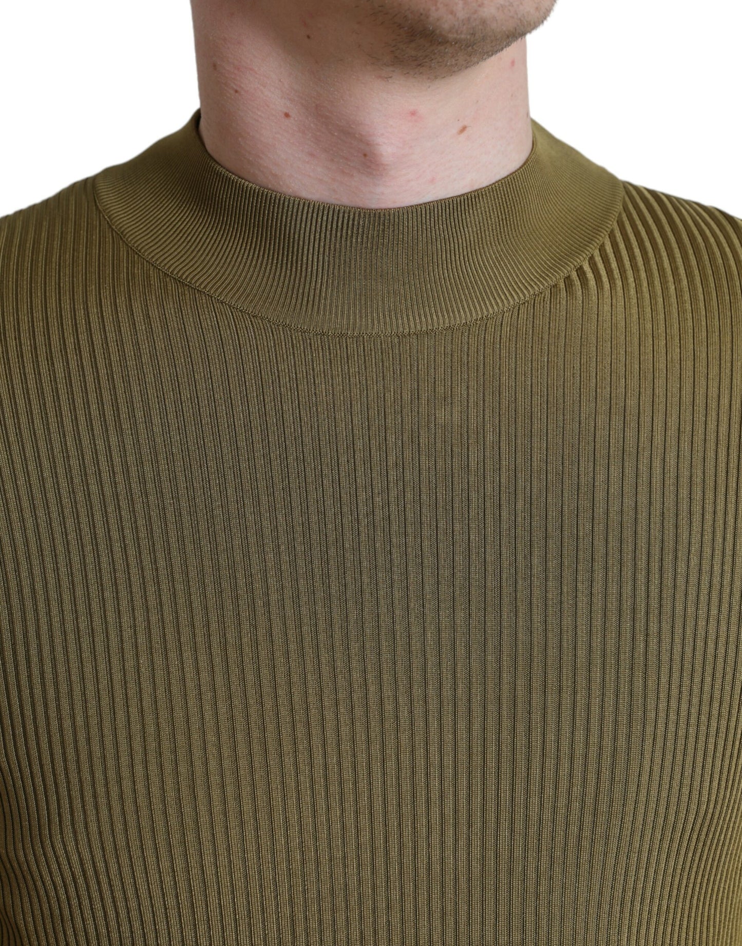 Army Green Viscose Crewneck Pullover Sweater