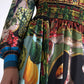 Multicolor Silk A-Line Ascot Collared Dress
