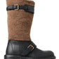 Black Leather Brown Shearling Boots