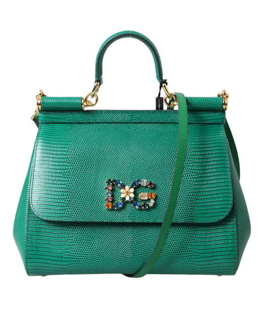 Elegant Green Leather Miss Sicily Satchel