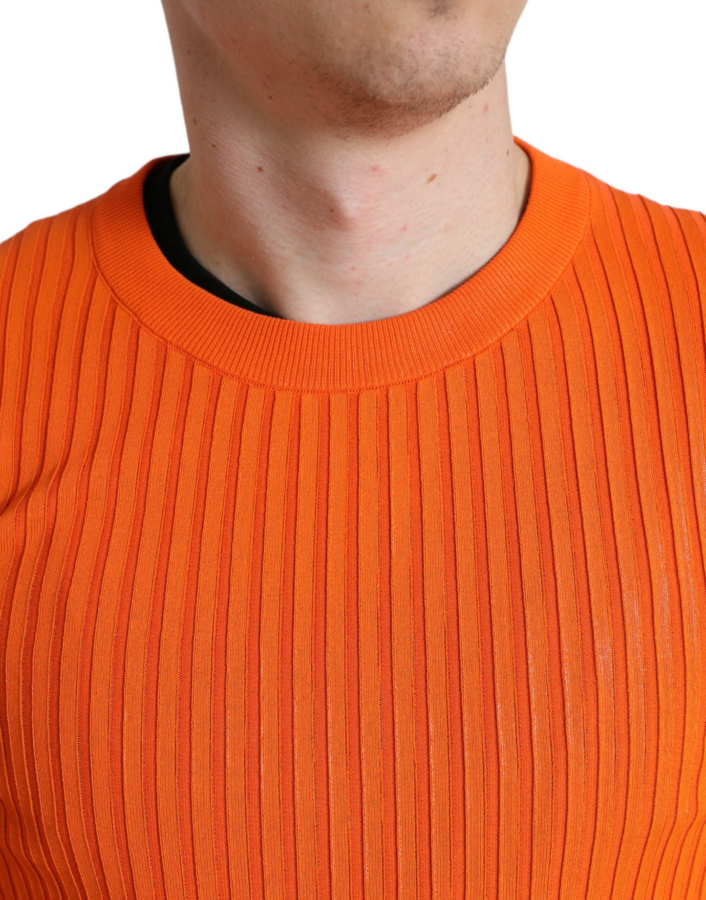 Orange Knitted Crewneck Men Pullover Sweater