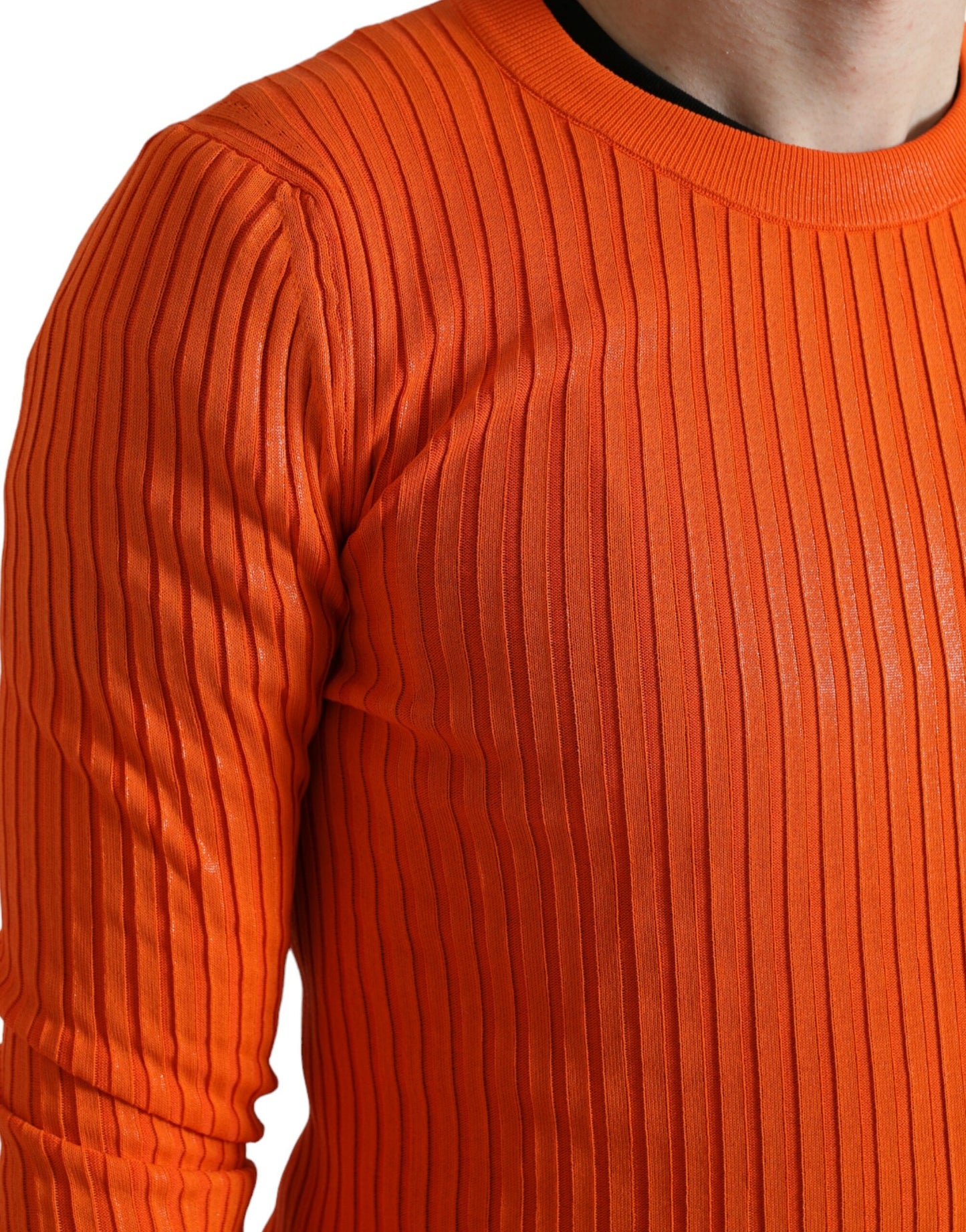 Orange Knitted Crewneck Men Pullover Sweater