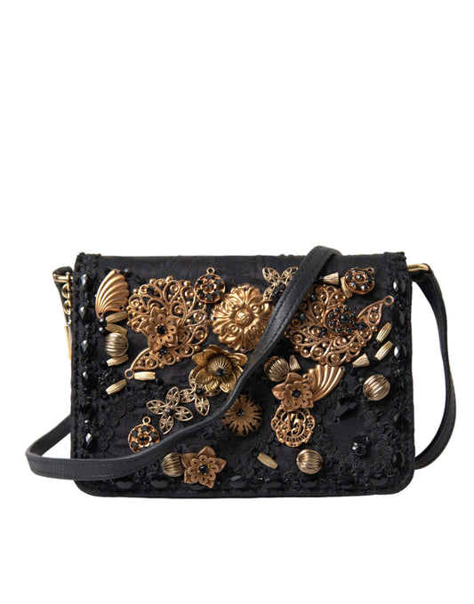 Black Embellished Baroque Crossbody Shoulder Bag