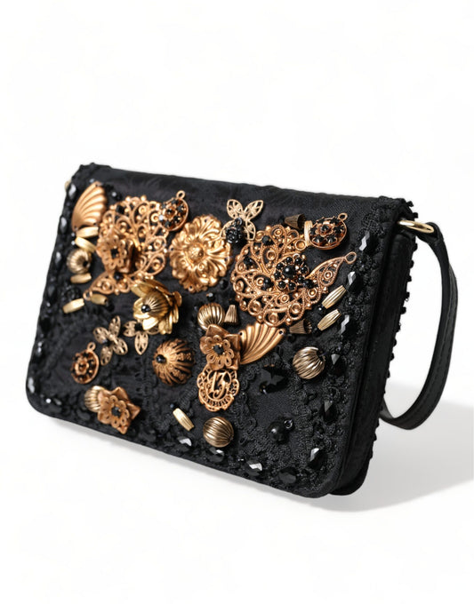 Black Embellished Baroque Crossbody Shoulder Bag