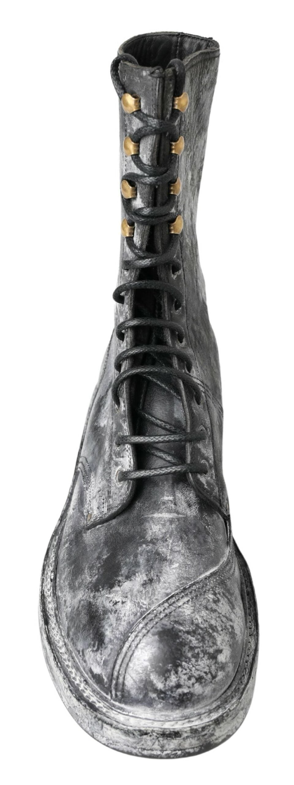 Chic Black Lace-Up Boots with Gray White Fade