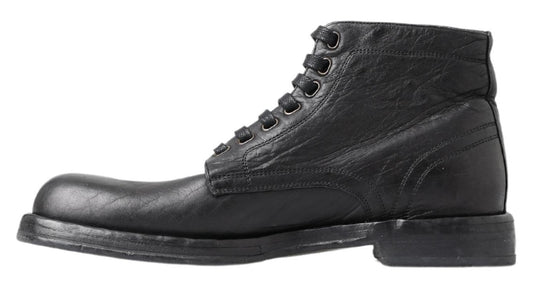 Equisite Black Lace-Up Leather Boots