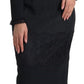 Black Sheer Floral Lace Sheath Midi Dress